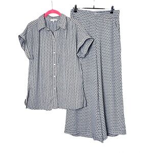 Max Studio Matching Set Printed Blouse + Wide Leg Pants L/M Chic Resort Workwear